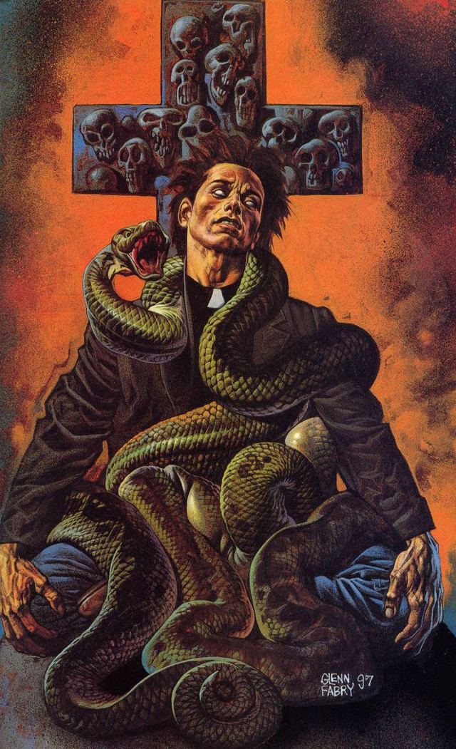 Man snake cross painting artwork free wallpaper for mobile - medium preview image