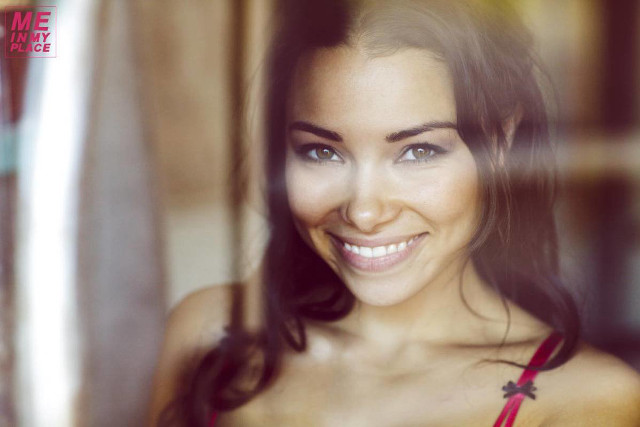 Smiling woman red top red free wallpaper for desktop - medium preview image