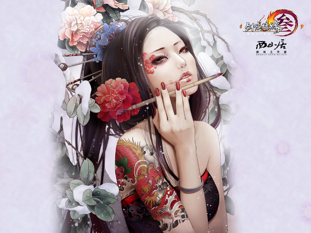 Woman cigarette flowers neck arm free wallpaper for desktop - medium preview image