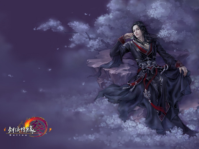 Woman black dress clouds red free wallpaper for desktop - medium preview image