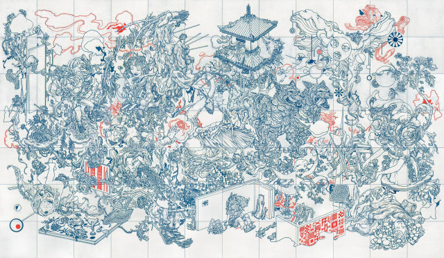 Drawing red ink blue background free wallpaper for desktop - medium preview image