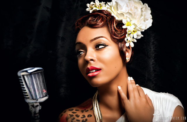 Woman flower microphone holding face free wallpaper for desktop - medium preview image