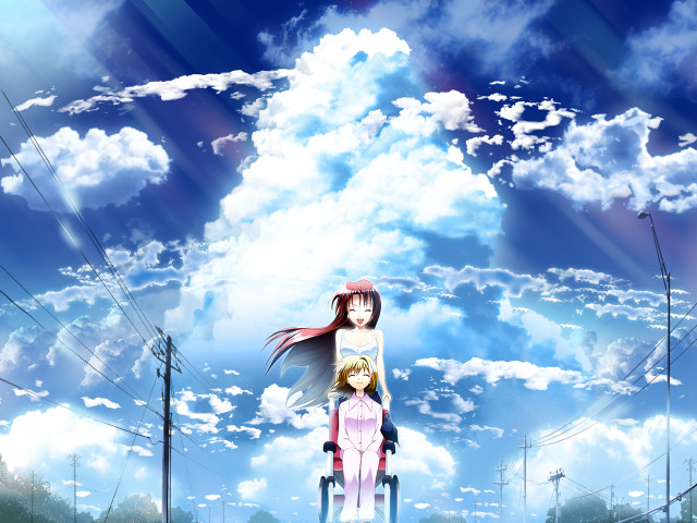 Anime couple field clouds blue free wallpaper for desktop - medium preview image