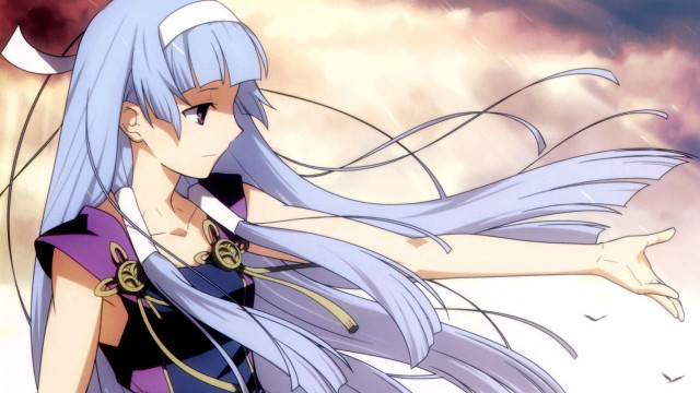 White haired purple dress rain free wallpaper for desktop - medium preview image