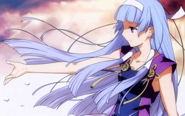 Woman blue hair purple dress free wallpaper for desktop - medium preview image