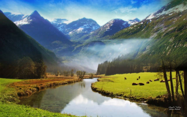 Lush green valley river mountains #5 free wallpaper for desktop - medium preview image