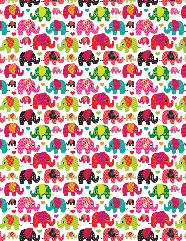 Colorful elephants pattern hearts dots free wallpaper for mobile - medium preview image