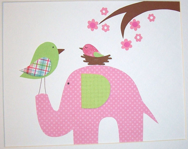 Bird elephant flowers tree branch free wallpaper for desktop - medium preview image