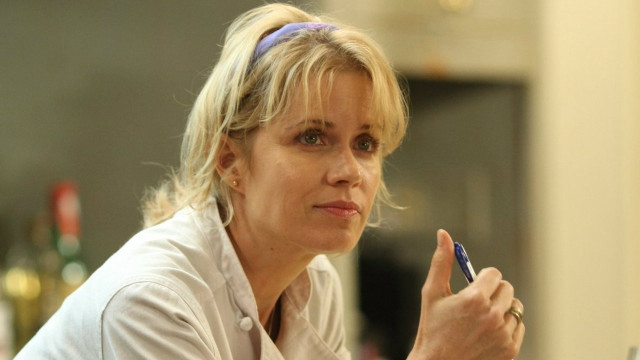 Woman sitting table pen wine free wallpaper for desktop - medium preview image