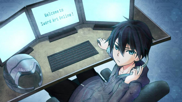 Man sitting desk computer phone free wallpaper for desktop - medium preview image