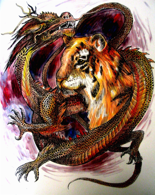 Tiger dragon airbrush bengal kaijuu free wallpaper for mobile - medium preview image