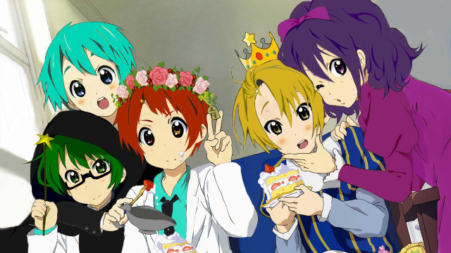 Anime girls eating cake room free wallpaper for desktop - medium preview image