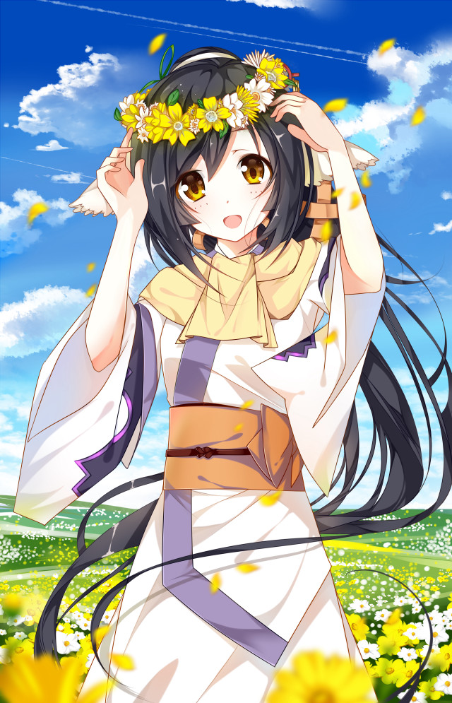 Woman dress flower crown field free wallpaper for mobile - medium preview image