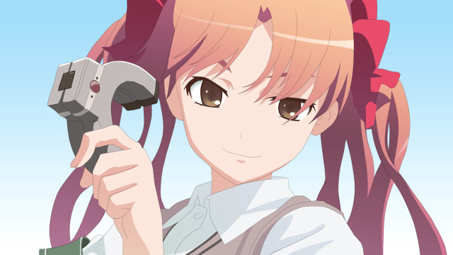 Girl holding gun smiling ponytail free wallpaper for desktop - medium preview image
