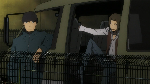 Two people train station fence free wallpaper for desktop - medium preview image