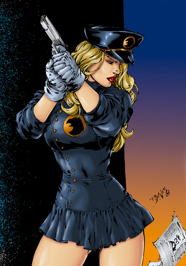 Woman police uniform gun newspaper free wallpaper for mobile - medium preview image