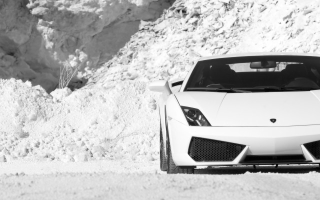 White sports car mountain snow free wallpaper for desktop - medium preview image