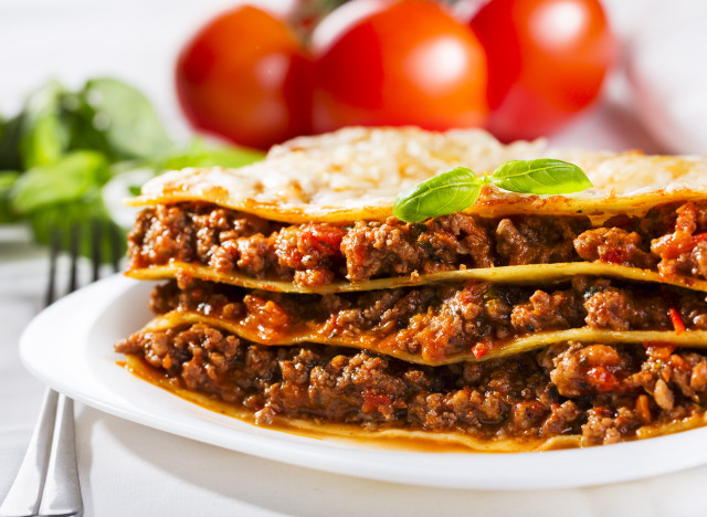 Lasagna meat rice tomatoes fork free wallpaper for desktop - medium preview image