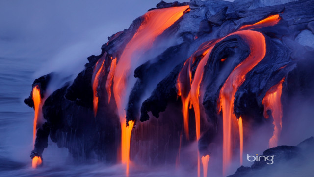 Lava waterfall ocean night orange free wallpaper for desktop - medium preview image