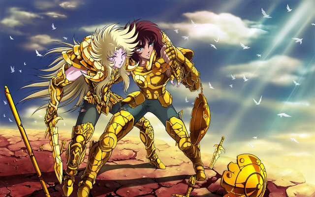 Anime characters rocky surface sky free wallpaper for desktop - medium preview image