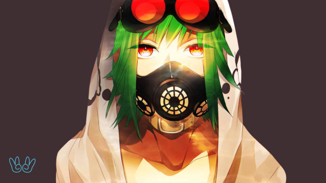 Woman green hair gas mask free wallpaper for desktop - medium preview image