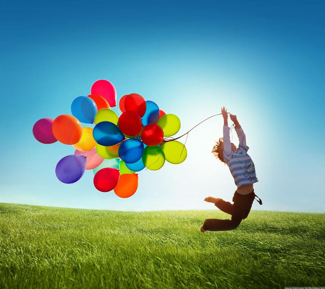 Person jumping balloons blue sky #5 free wallpaper for tablet - medium preview image
