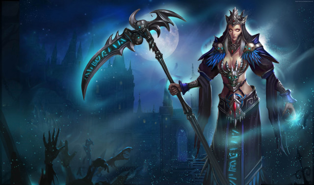 Woman sword demon head holding free wallpaper for desktop - medium preview image