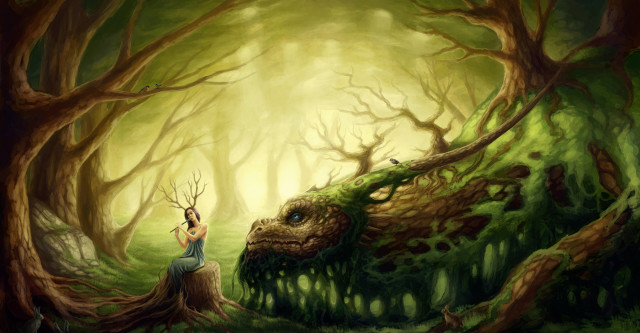 Woman forest giant animal head free wallpaper for desktop - medium preview image