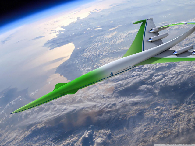 Futuristic airplane flying earth sky free wallpaper for desktop - medium preview image