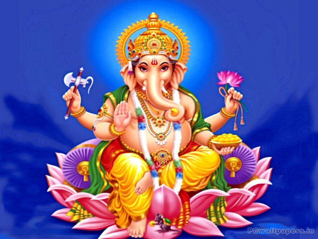 Ganesha lotus flower blue background free wallpaper for desktop - medium preview image