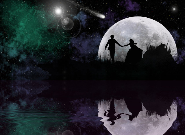 Couple holding hands full moon #2 free wallpaper for desktop - medium preview image