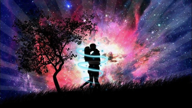 Couple kissing tree field colorful #5 free wallpaper for desktop - medium preview image