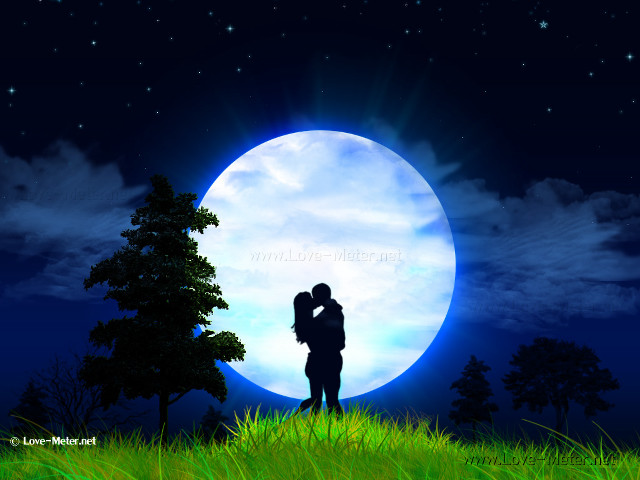 Couple kissing full moon trees free wallpaper for desktop - medium preview image
