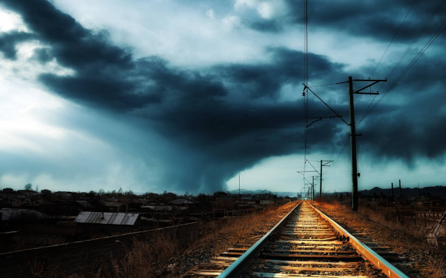 Train track dark clouds telephone free wallpaper for desktop - medium preview image