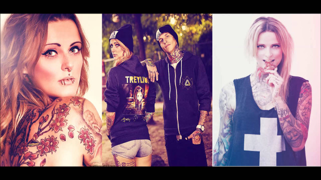 Woman man cross tattoos lipstick free wallpaper for desktop - medium preview image