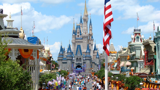 Crowd people walking street castle free wallpaper for desktop - medium preview image