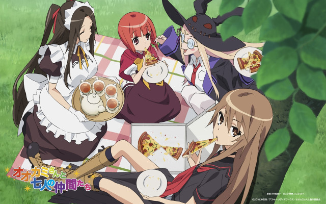 Anime girls picnic blanket pizza free wallpaper for desktop - medium preview image