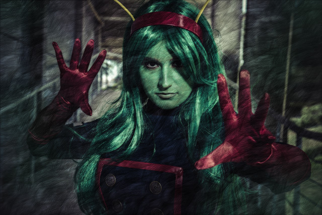 Woman green hair red headband free wallpaper for desktop - medium preview image