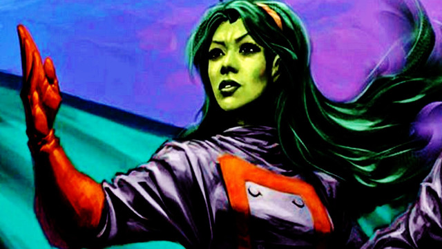 Woman green hair red shirt free wallpaper for desktop - medium preview image