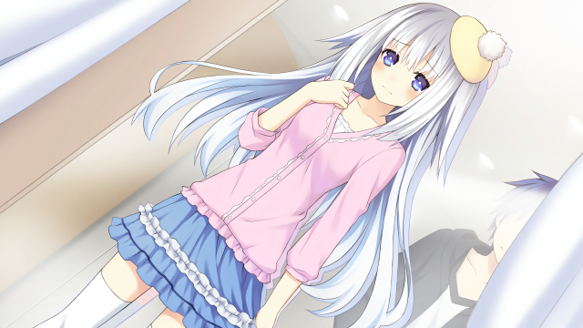 White haired girl pink shirt free wallpaper for desktop - medium preview image