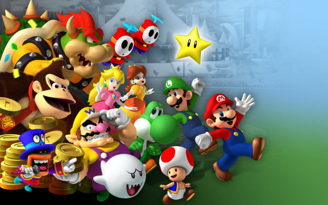Nintendo characters star building clock free wallpaper for desktop - medium preview image