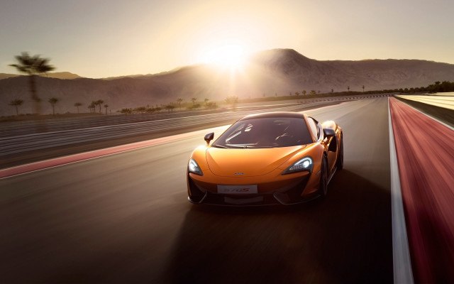 Yellow sports car sunset lensflare free wallpaper for desktop - medium preview image