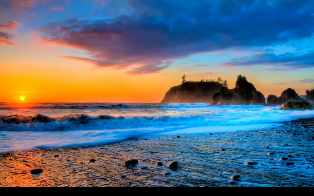 Sunset ocean waves crashing shore #5 free wallpaper for desktop - medium preview image