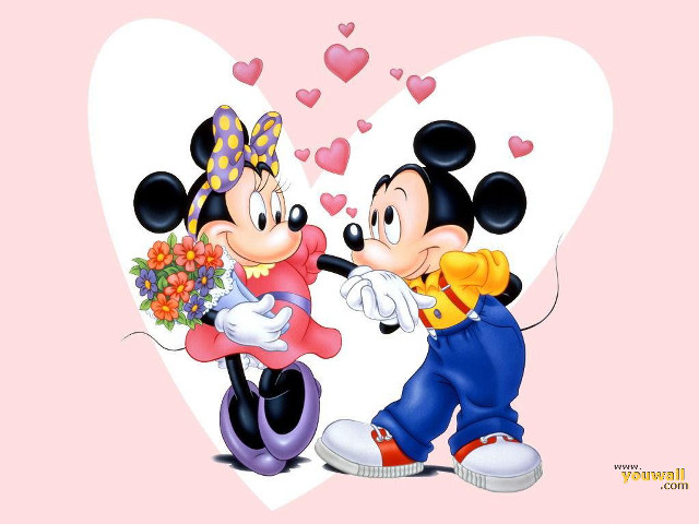 Mickey minnie kissing heart background free wallpaper for desktop - medium preview image