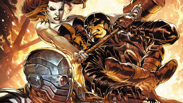 Woman hammer man armor fire free wallpaper for desktop - medium preview image