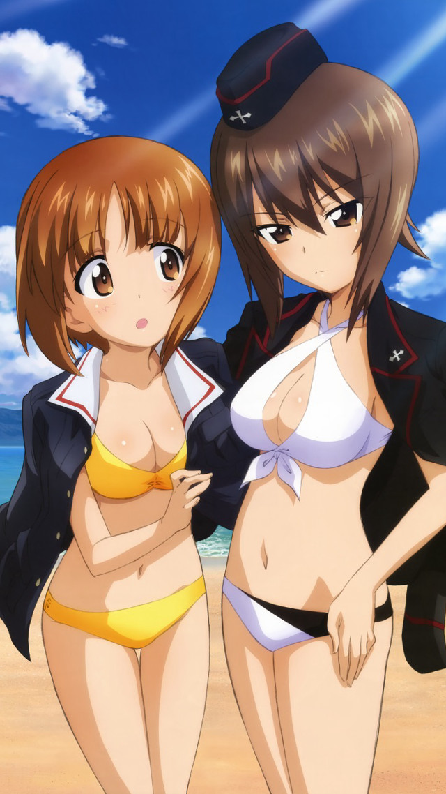 Anime girls beach military sailor free wallpaper for mobile - medium preview image