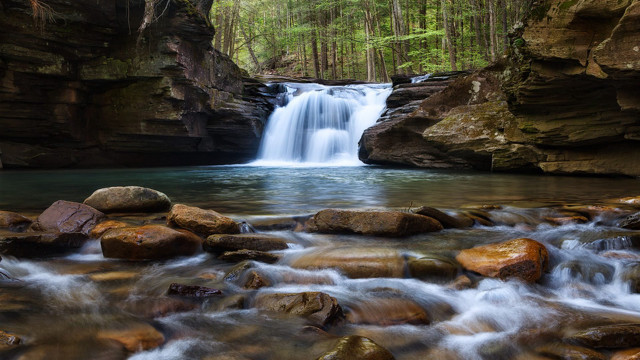 Waterfall forest rocks waterflow nature #3 free wallpaper for desktop - medium preview image