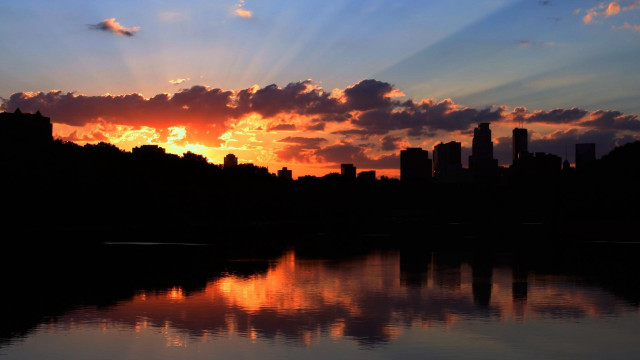 Sunset city lake clouds sky free wallpaper for desktop - medium preview image