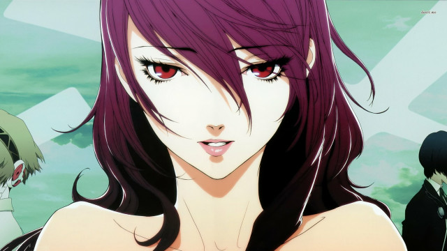 Purple haired girl red eyes free wallpaper for desktop - medium preview image