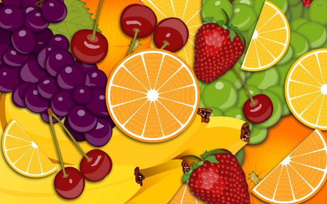 Fruit table oranges grapes strawberries free wallpaper for desktop - medium preview image